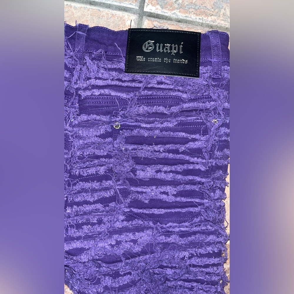 Guapi Jeans Mens 32 Purple Distressed Shredded Flare Limited Edition Pants - Picture 5 of 5
